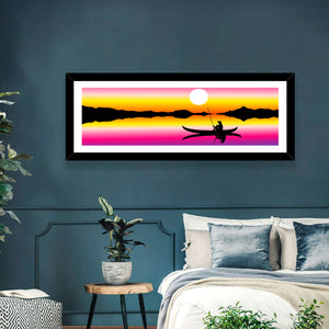 Fisherman Boat in Lake Wall Art