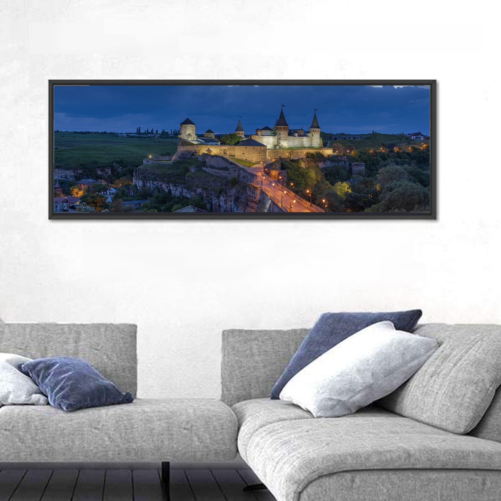 Kamianets-podilskyi Fortress at Dusk Wall Art in a room, panoramic