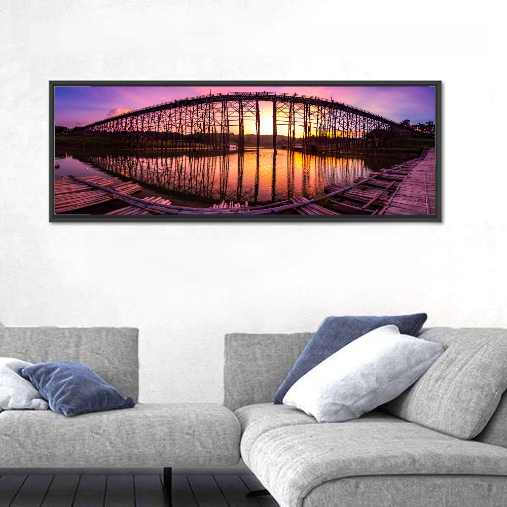 Mon Bridge Sunset, Sangkhlaburi Wall Art in a room, panoramic