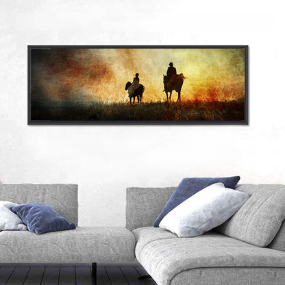 Silhouetted Horse Riders at Sunset Wall Art