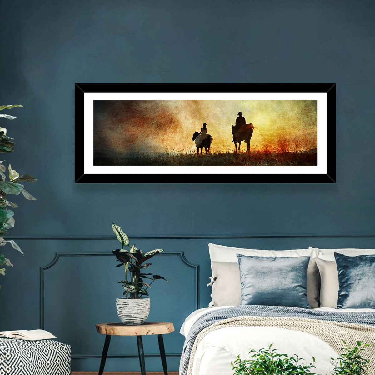Silhouetted Horse Riders at Sunset Wall Art