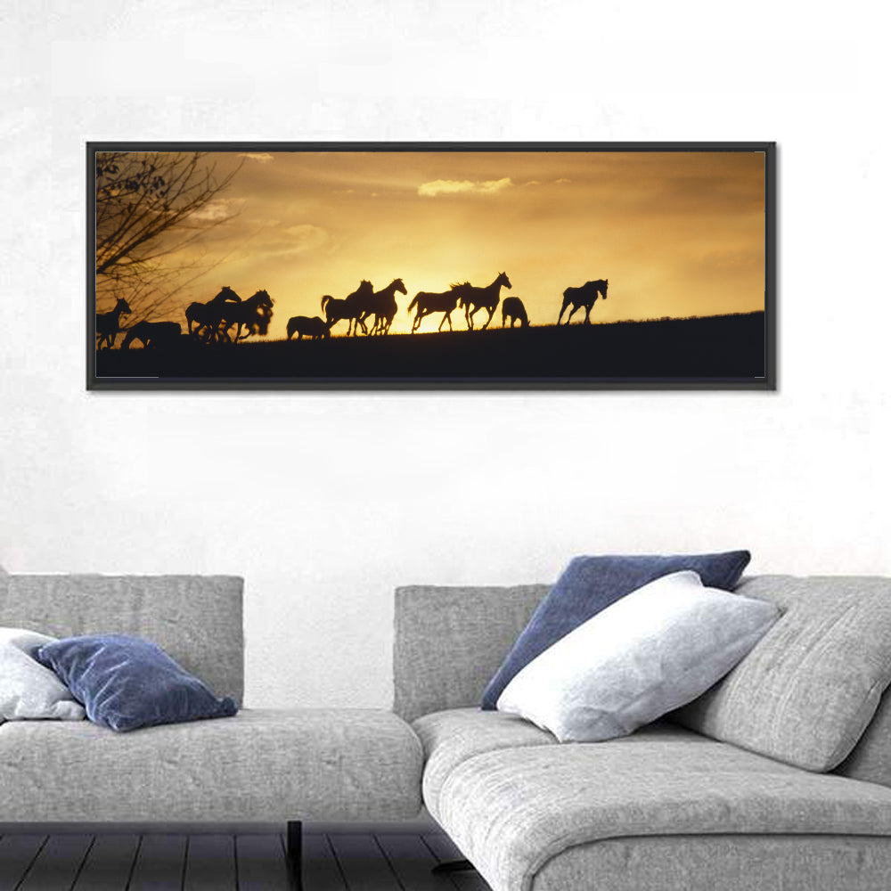 Mustang Silhouettes at Sunset Wall Art