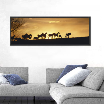 Mustang Silhouettes at Sunset Wall Art