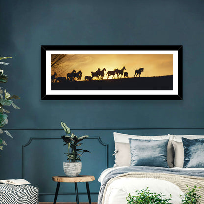 Mustang Silhouettes at Sunset Wall Art