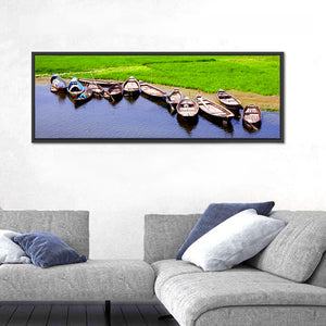 Boats Near Rice Field Wall Art