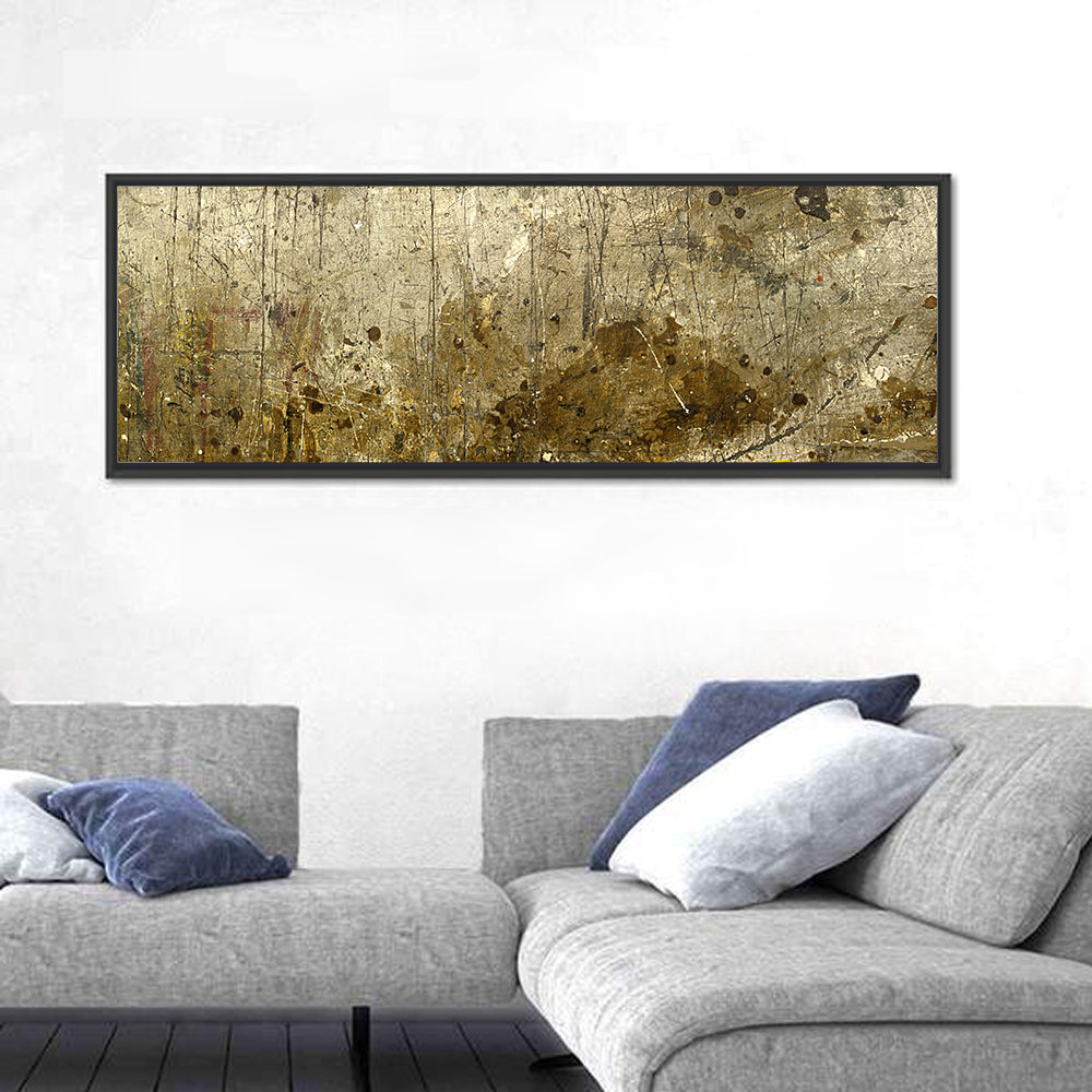 Gold Leaf Workbench Texture Abstract Wall Art in a room, panoramic