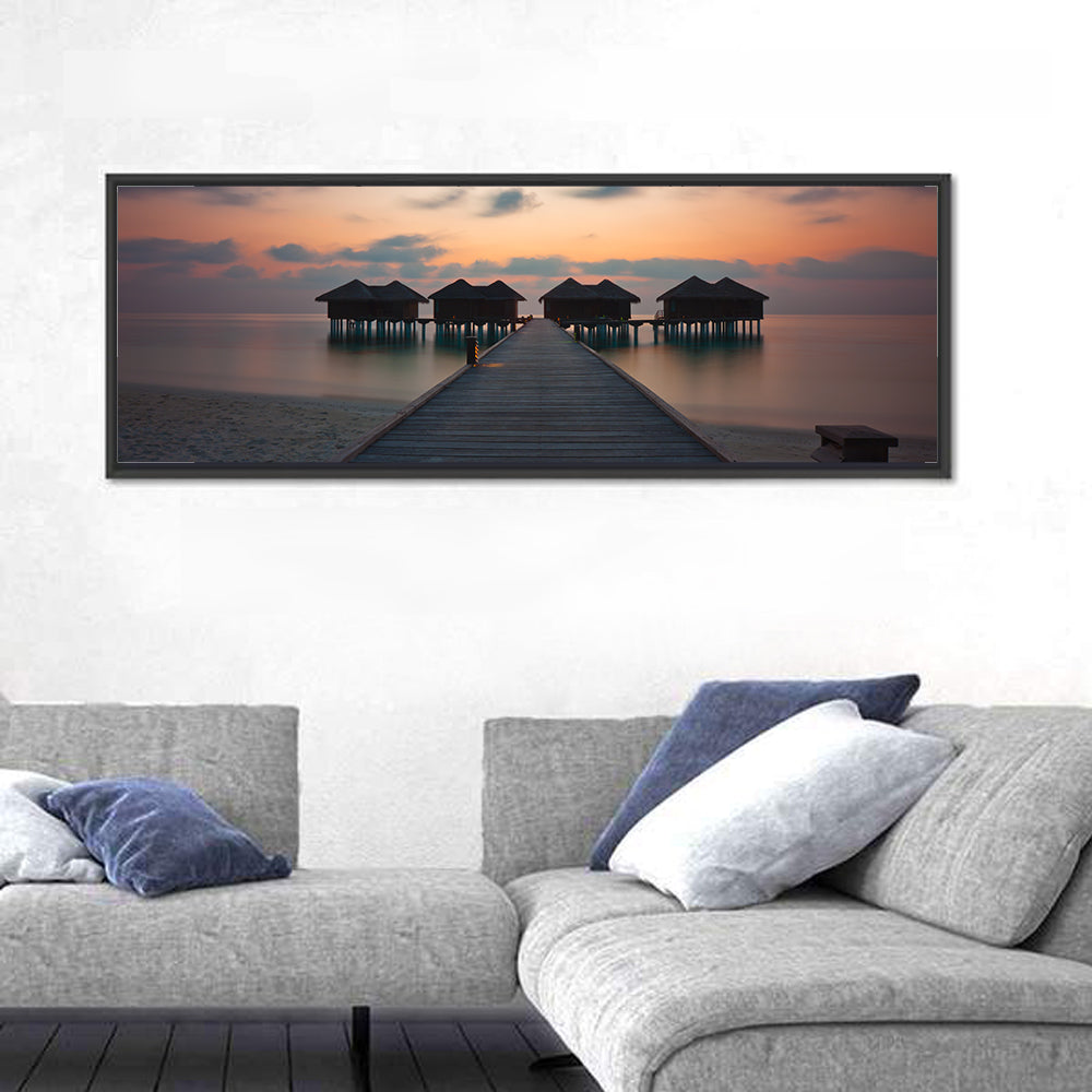 Overwater Bungalows at Sunset Wall Art