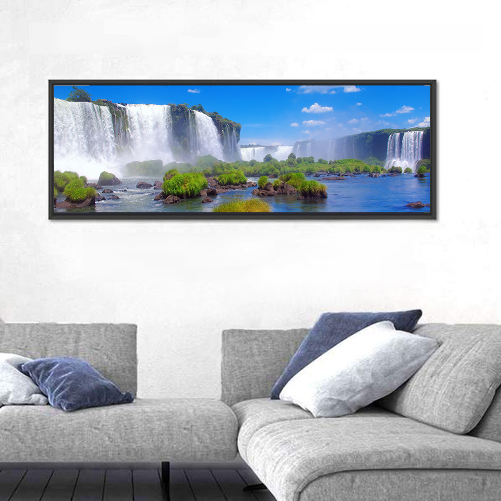 Iguazu Falls Daylight View Wall Art in a room, panoramic