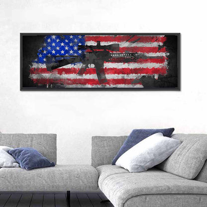 M16 Over Distressed American Flag Wall Art