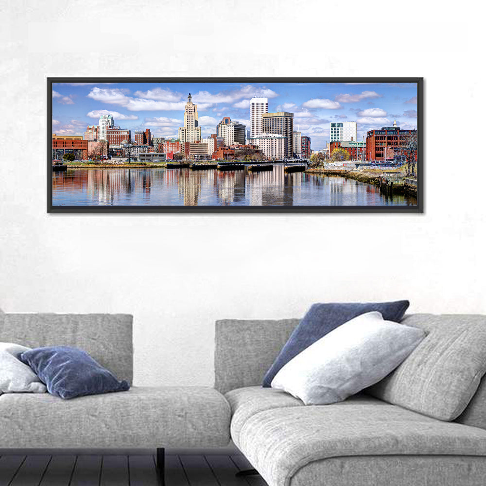 Providence Skyline Wall Art in a room, panoramic