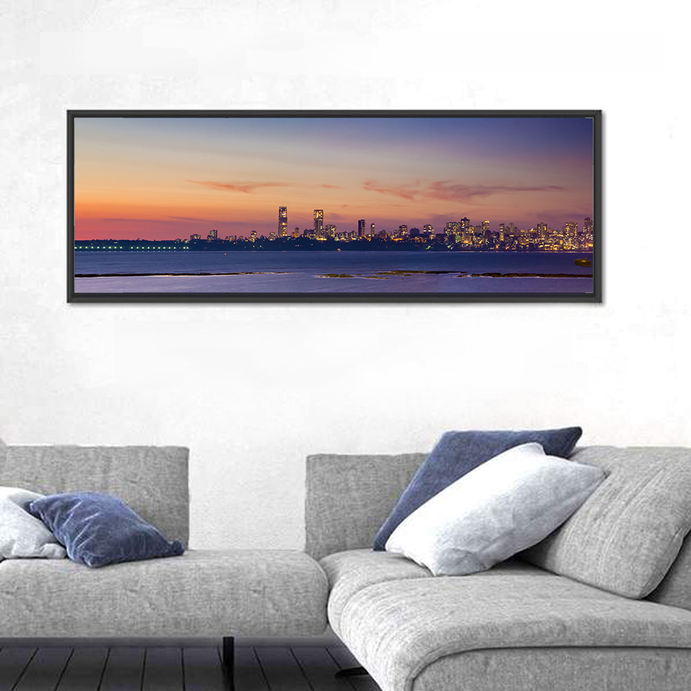 Mumbai Skyline at Dusk Wall Art in a room, panoramic