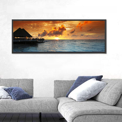 Overwater Bungalow Sunset Pier Wall Art