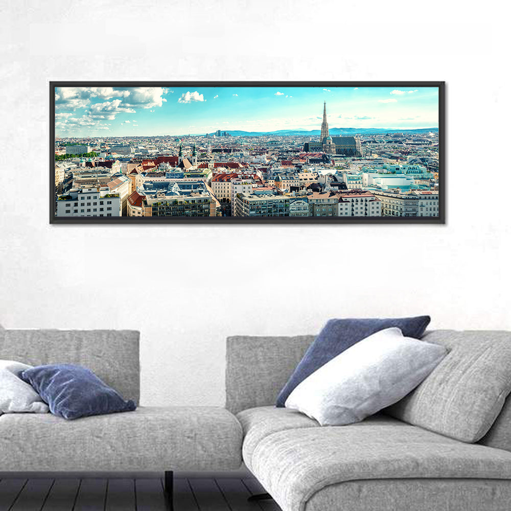 Vienna Skyline with St. Stephen's Cathedral Wall Art in a room, panoramic