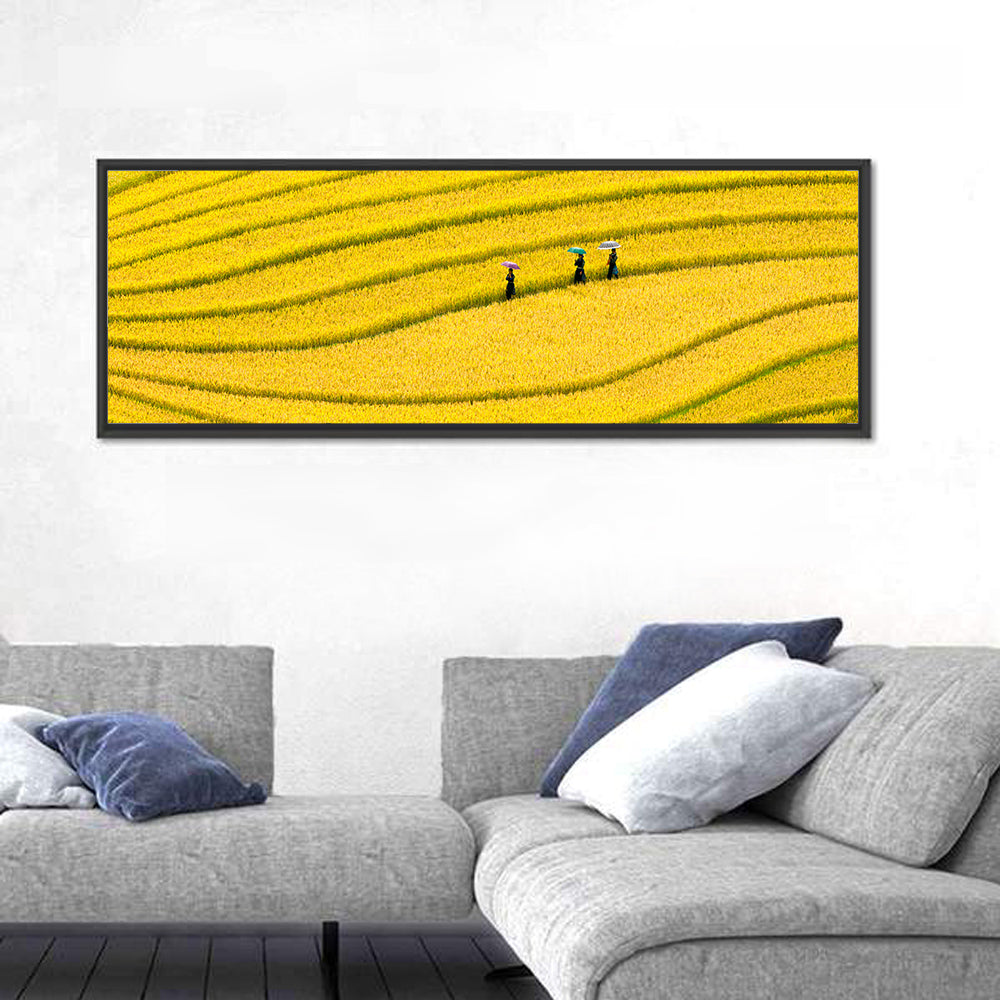 Golden Rice Terraces with Umbrellas Wall Art