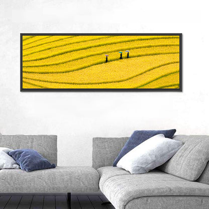 Golden Rice Terraces with Umbrellas Wall Art