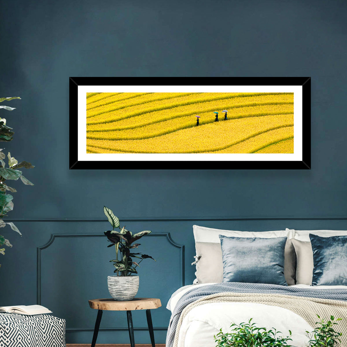 Golden Rice Terraces with Umbrellas Wall Art