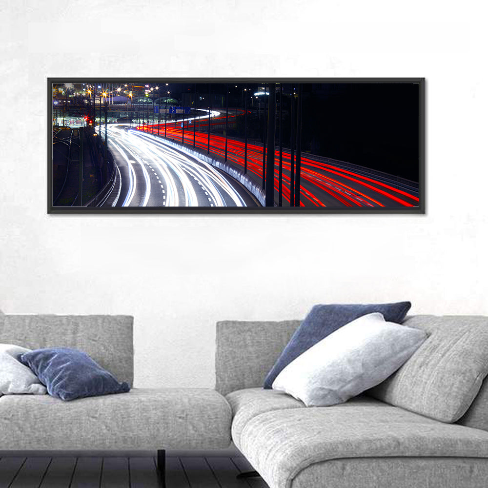 Night Highway Light Trails Wall Art