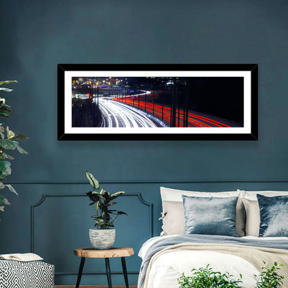 Night Highway Light Trails Wall Art