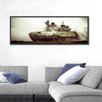 Camouflaged Battle Tank in Smoke Wall Art