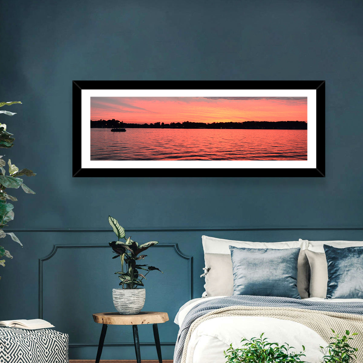 Lake James Sunset with Boat Wall Art