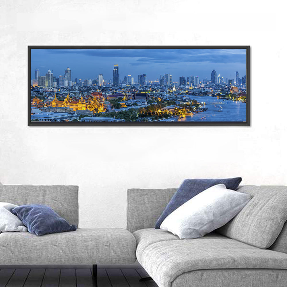 Bangkok Skyline at Blue Hour Wall Art in a room, panoramic