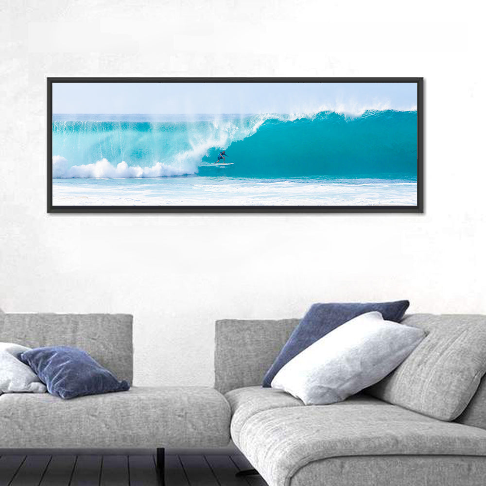 Billabong Pro Pipeline Barrel Wall Art in a room, panoramic