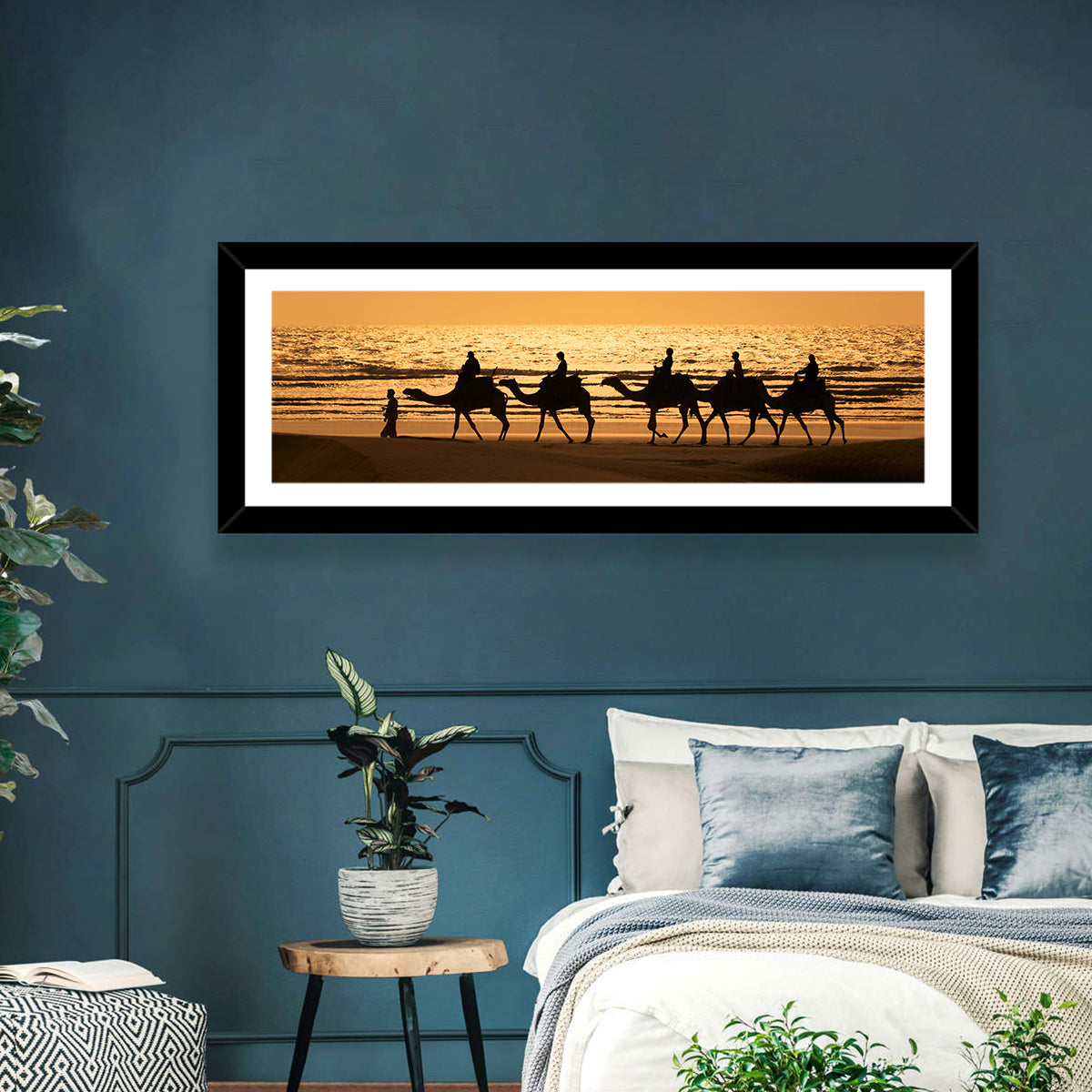 Camel Caravan Silhouette on Wet Sand Wall Art