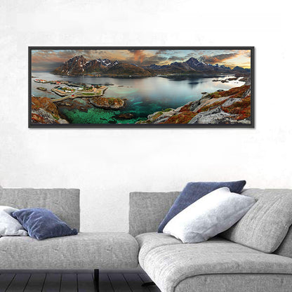 Norwegian Coastal Village at Dusk Wall Art