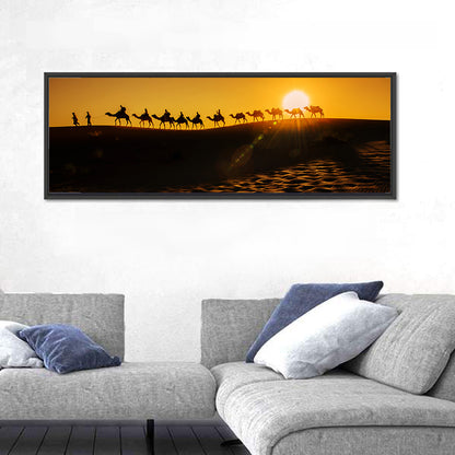 Camel Caravan Silhouette at Golden Sunset Wall Art