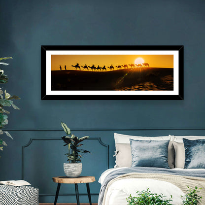 Camel Caravan Silhouette at Golden Sunset Wall Art