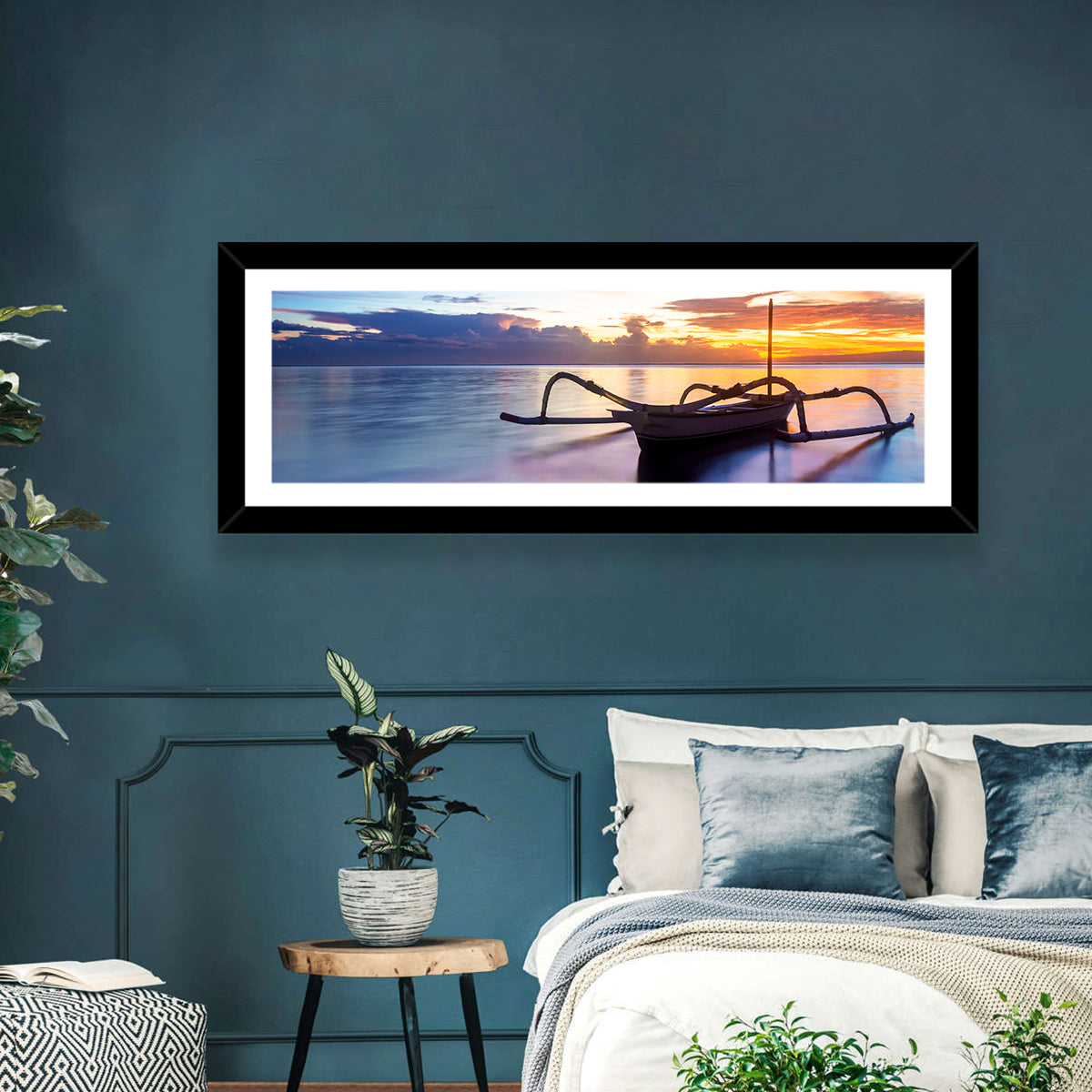 Jukung Fishing Boat at Sunset Wall Art