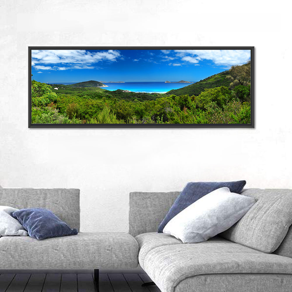 Wilsons Promontory Coastal Panorama Wall Art in a room, panoramic
