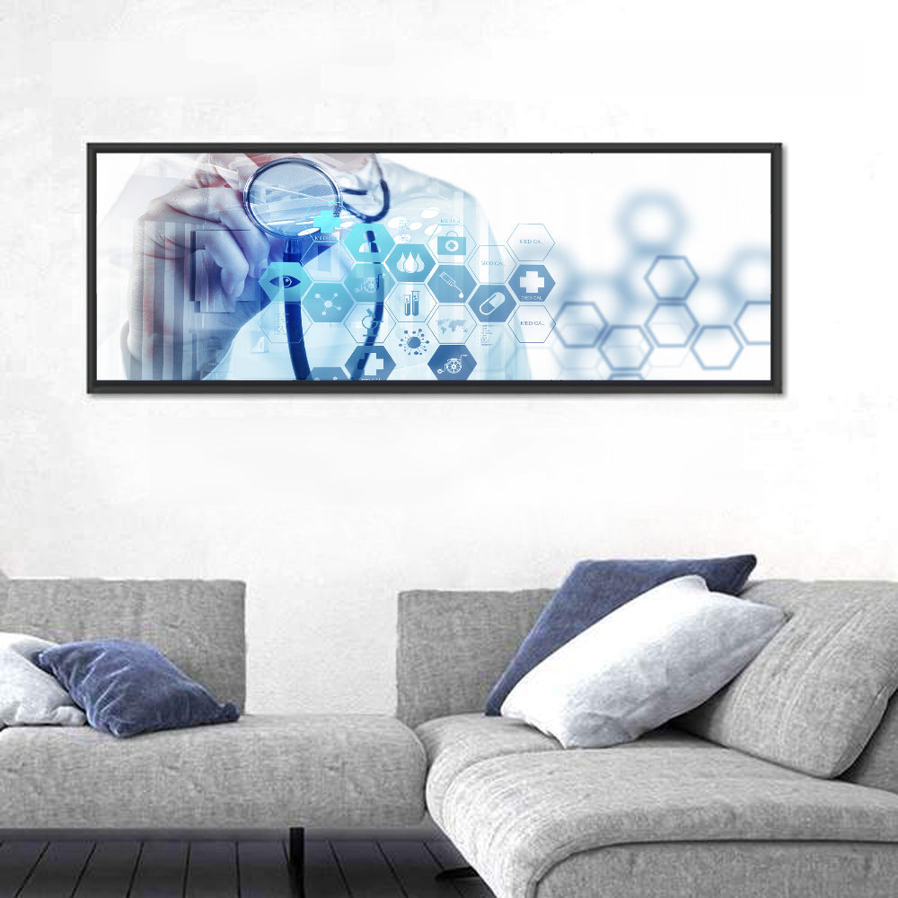 Stethoscope Checkup with Medical Icons Wall Art