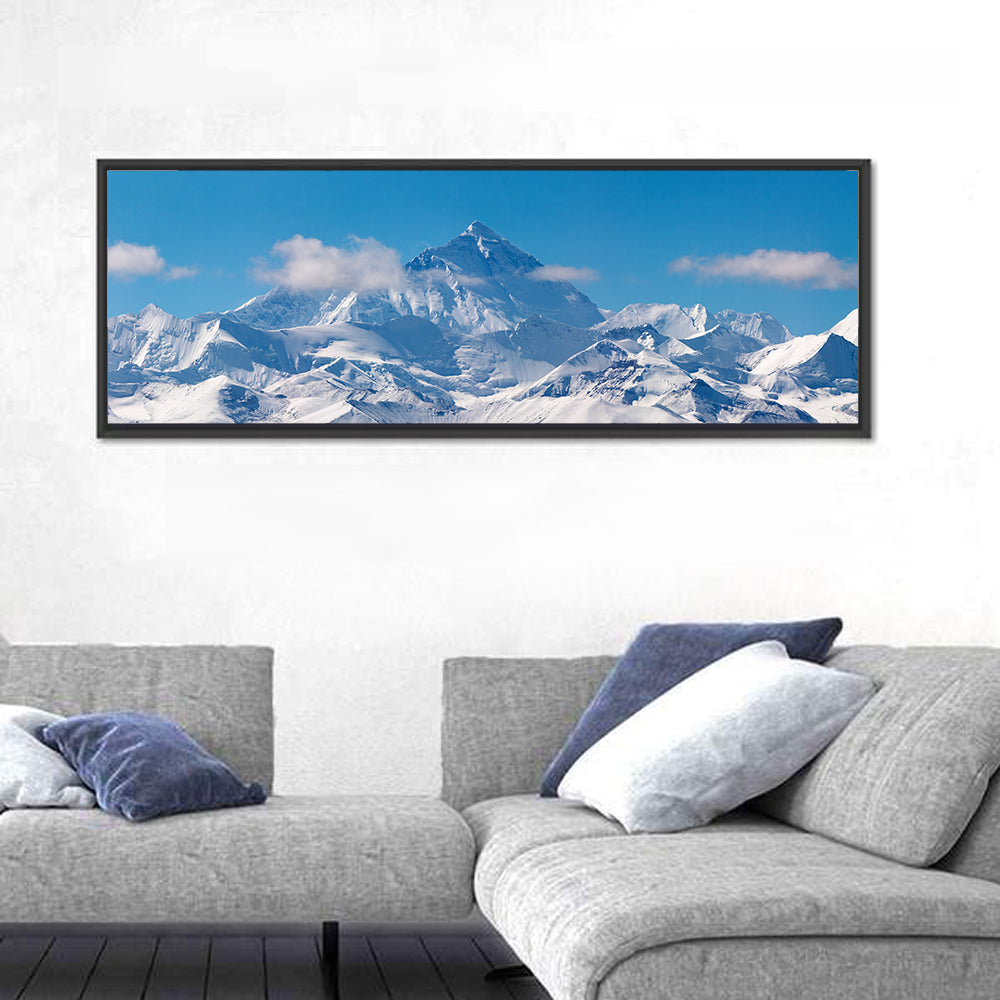 Mount Everest Snow Ridge Wall Art in a room, panoramic