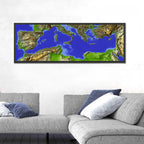 Mediterranean Sea Shaded Relief Map Wall Art