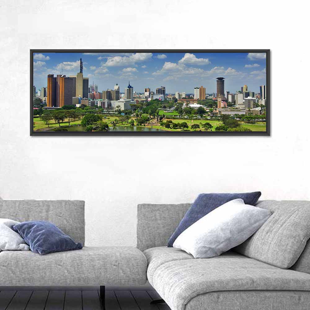 Nairobi Skyline Wall Art in a room, panoramic