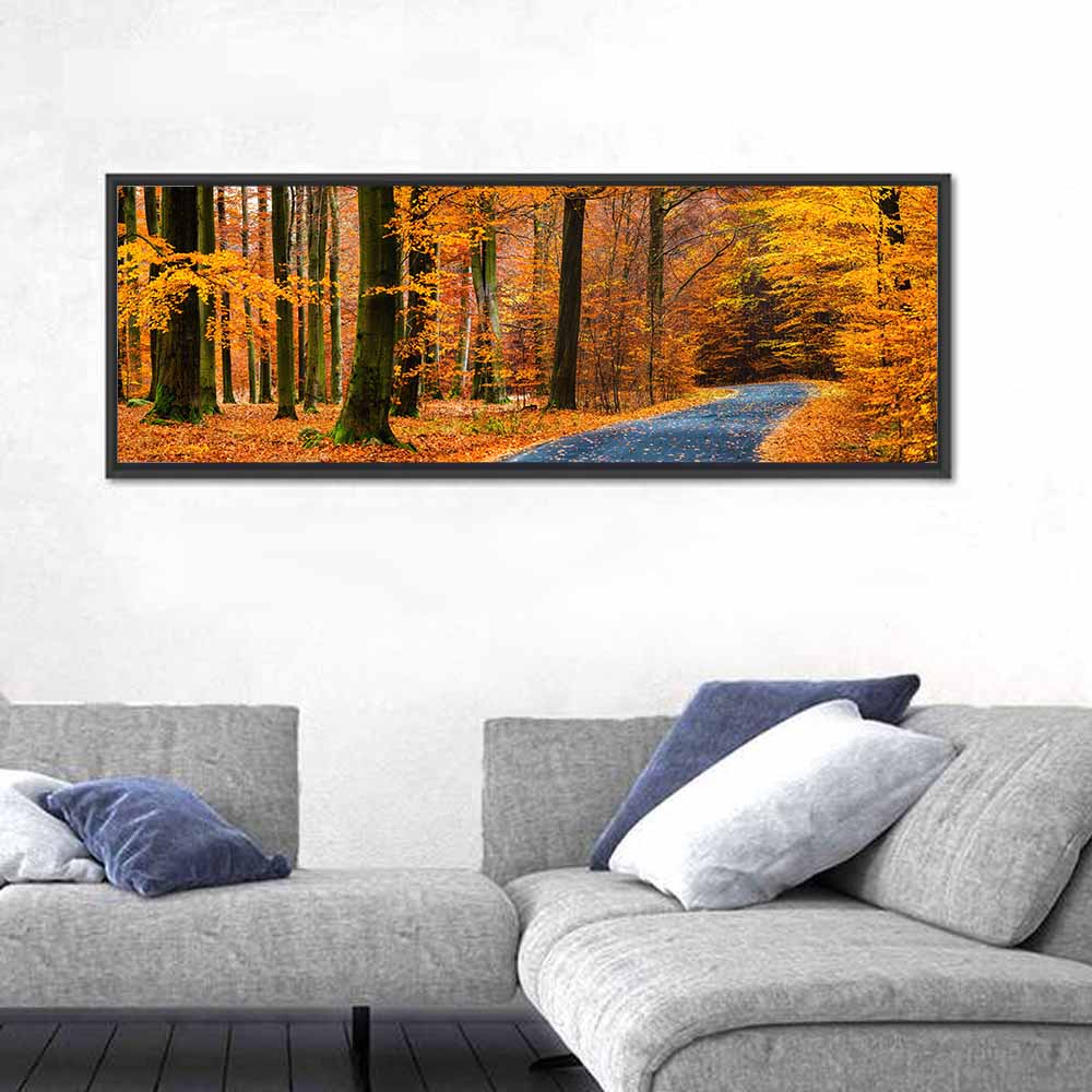 Curving Autumn Road in Beech Forest Wall Art