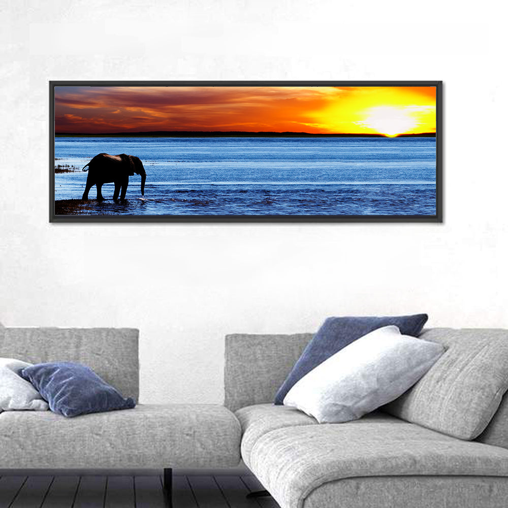 Elephant Silhouette at Beach Sunset Wall Art