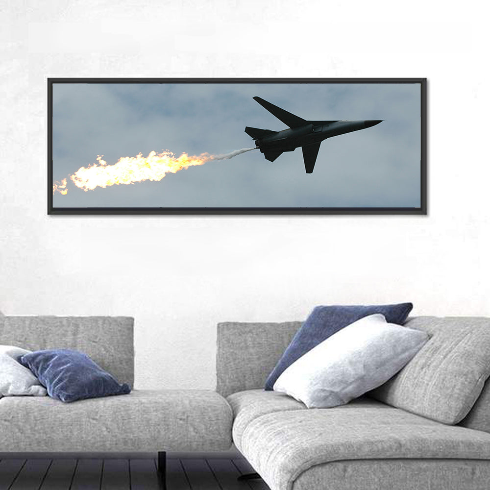 Fighter Jet with Flaming Exhaust Wall Art