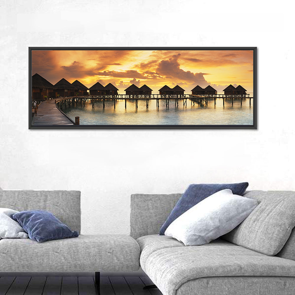Golden Overwater Villas Wall Art in a room, panoramic