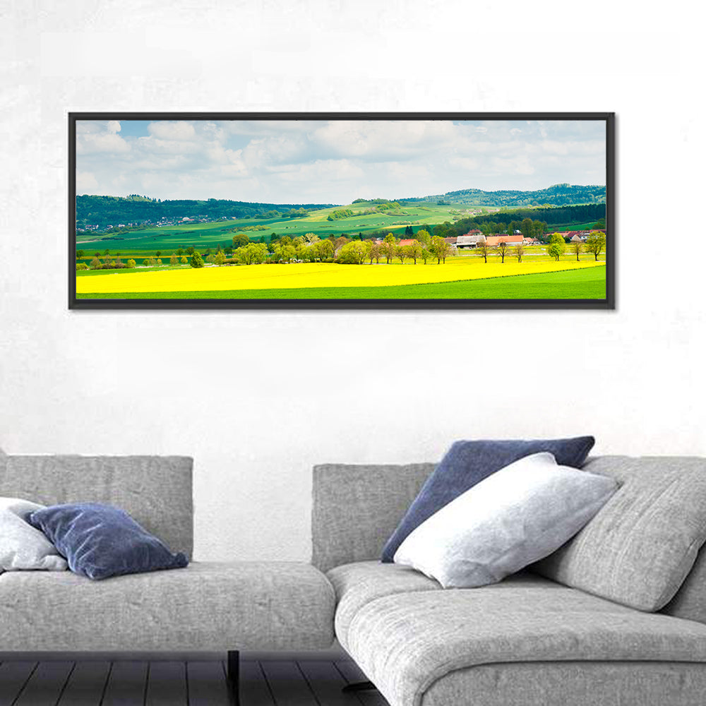Czech Rapeseed Fields Wall Art in a room, panoramic