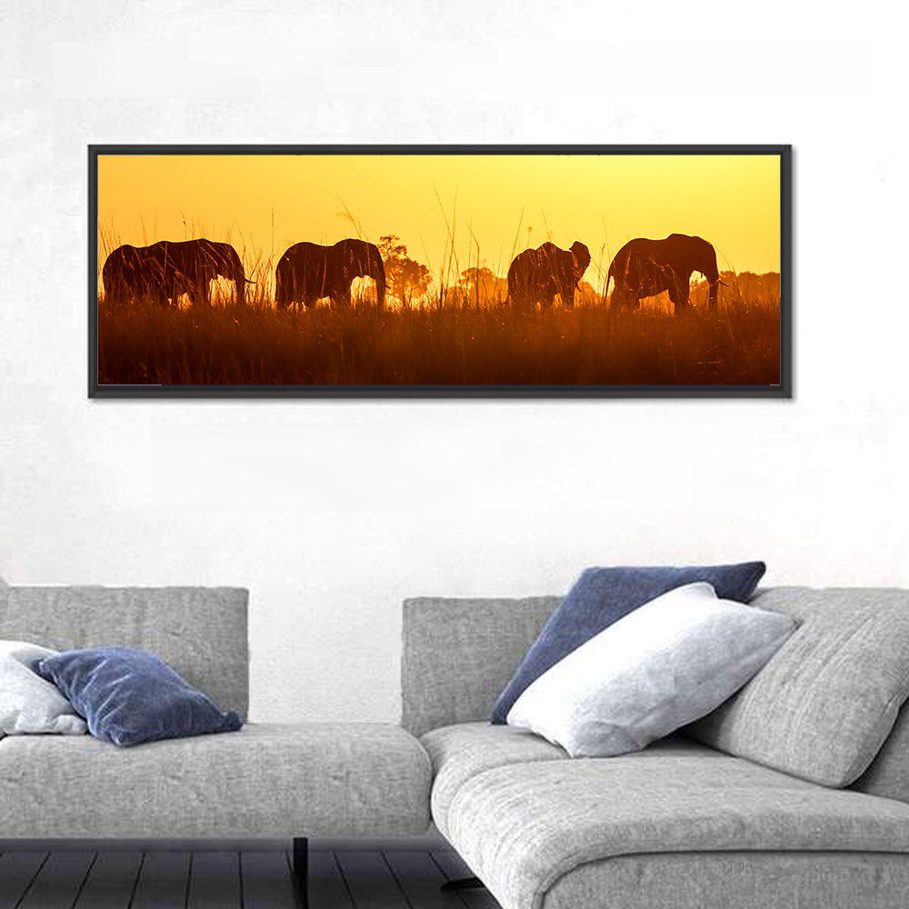 Golden Sunset Elephant Herd Wall Art