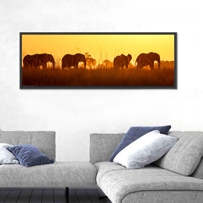 Golden Sunset Elephant Herd Wall Art
