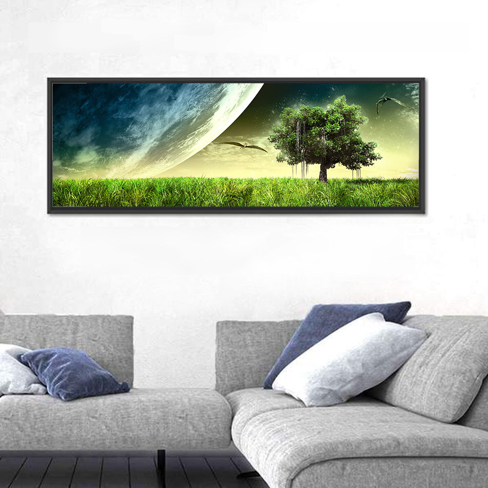 Alien Meadow Under a Giant Planet Wall Art