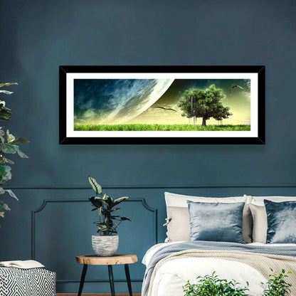 Alien Meadow Under a Giant Planet Wall Art