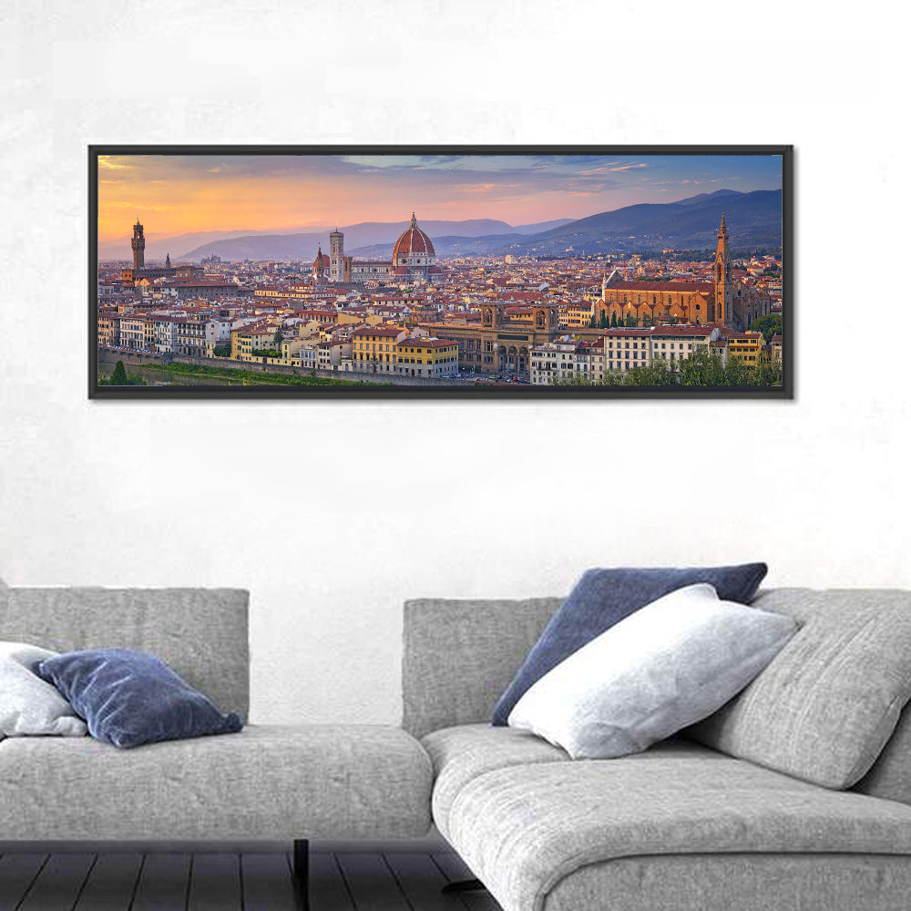 Florence Duomo Skyline at Golden Hour Wall Art in a room, panoramic