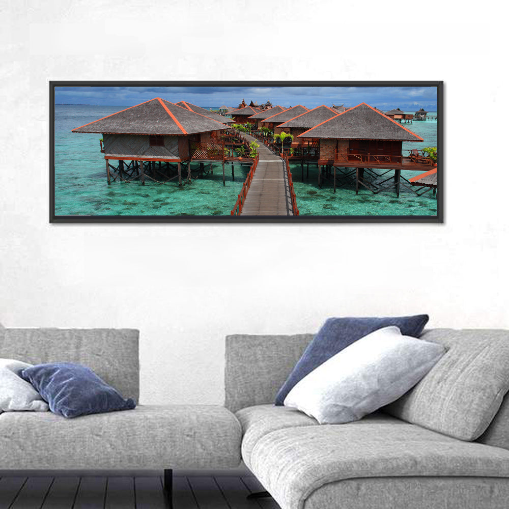 Overwater Bungalows Boardwalk Over Turquoise Sea Wall Art