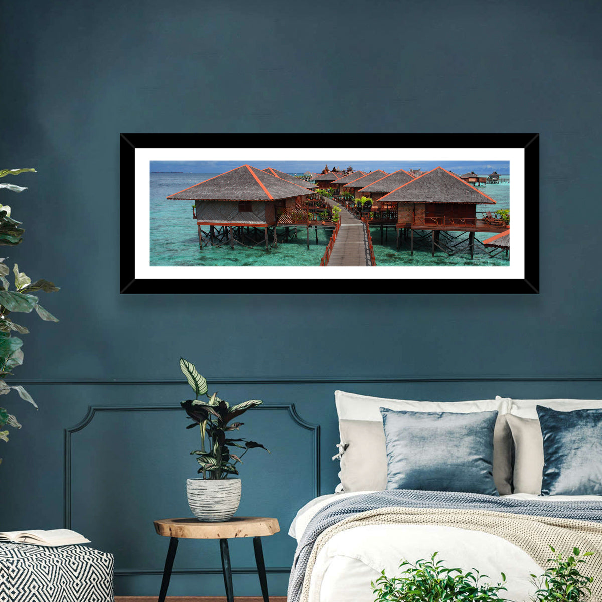 Overwater Bungalows Boardwalk Over Turquoise Sea Wall Art