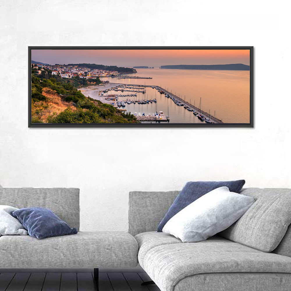 Pylos Harbor Lighthouse Sunset Wall Art
