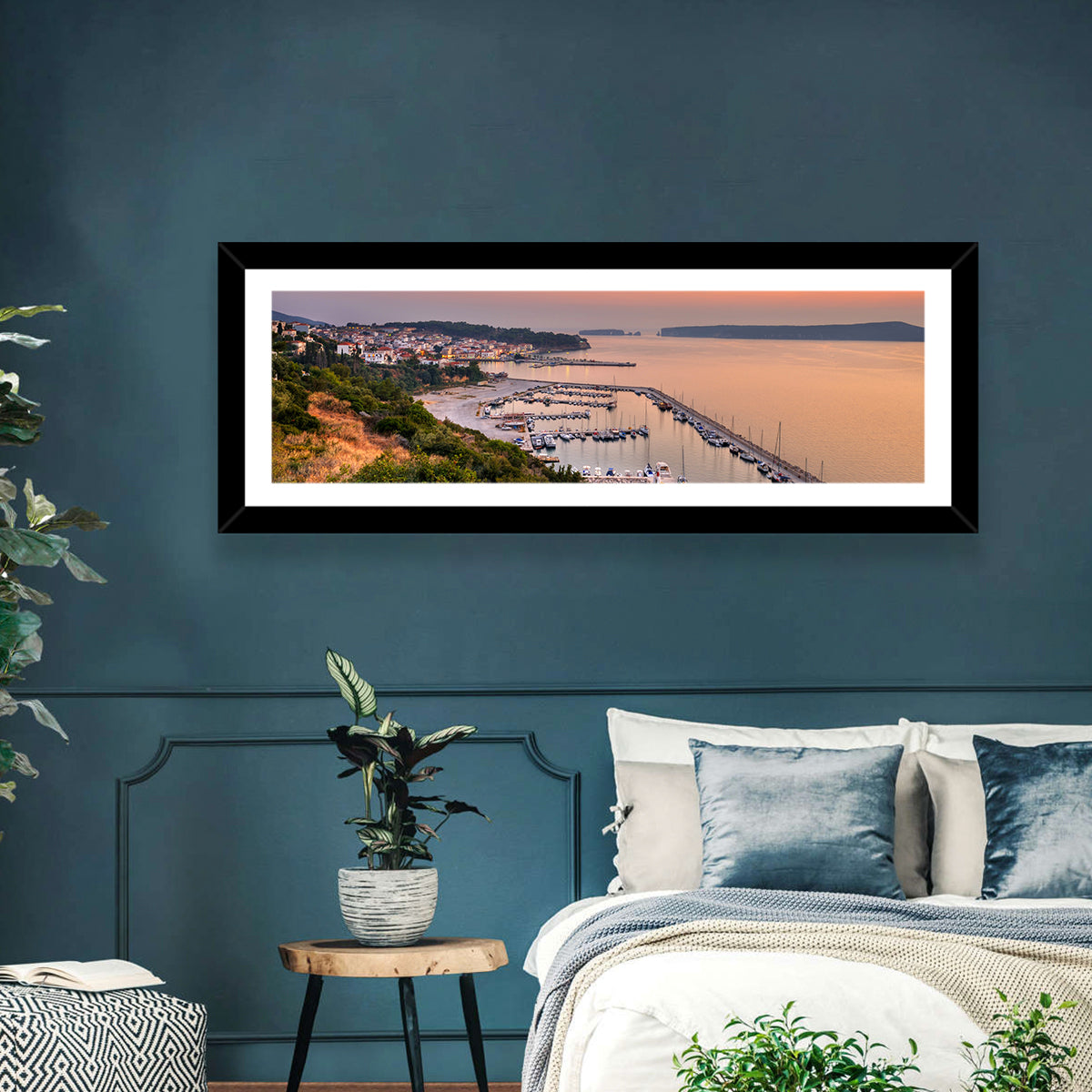 Pylos Harbor Lighthouse Sunset Wall Art
